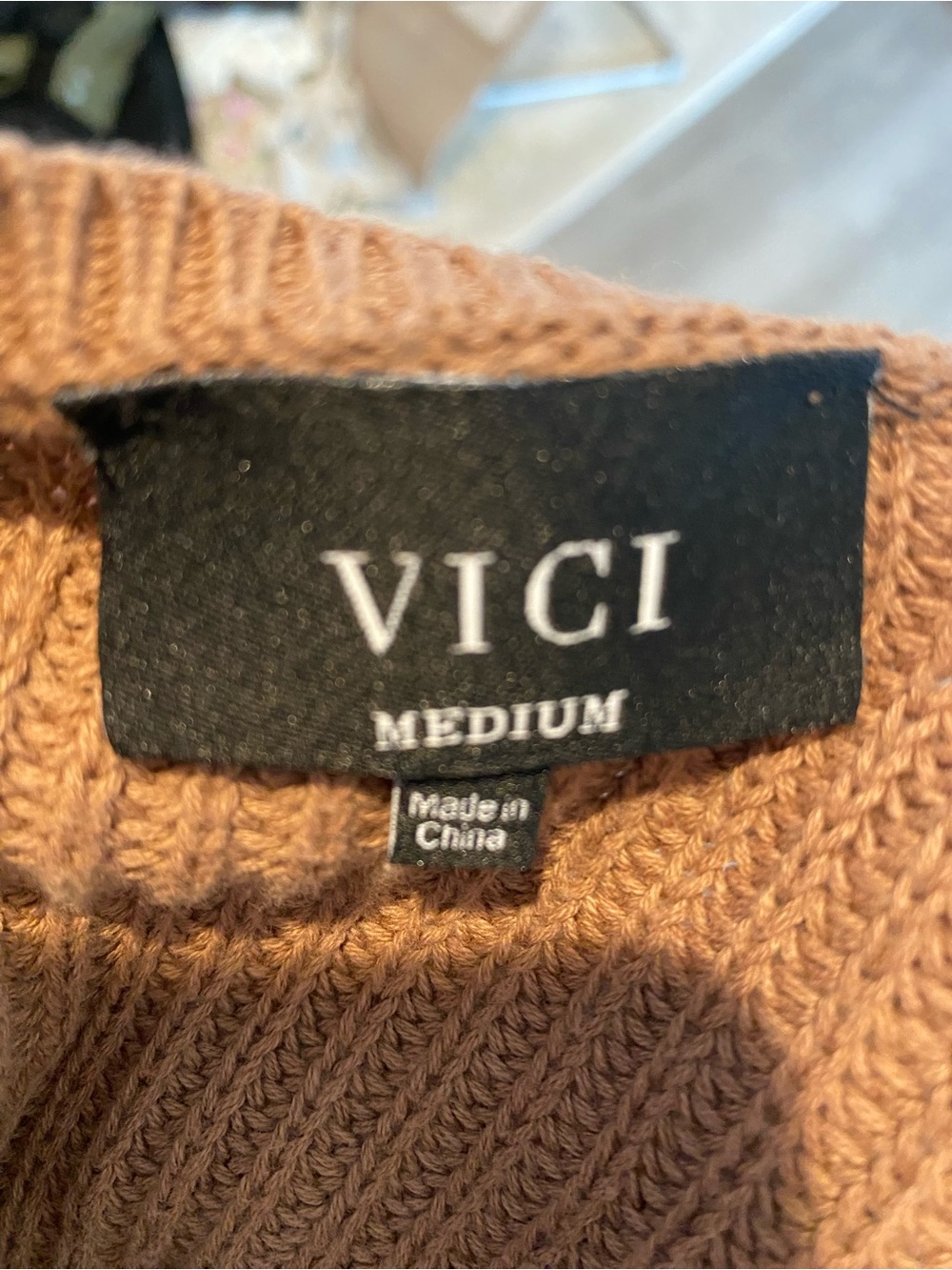 Vici Camel Brown Waffle-Knit Short Sleeve Sweater - Picture 4 of 4